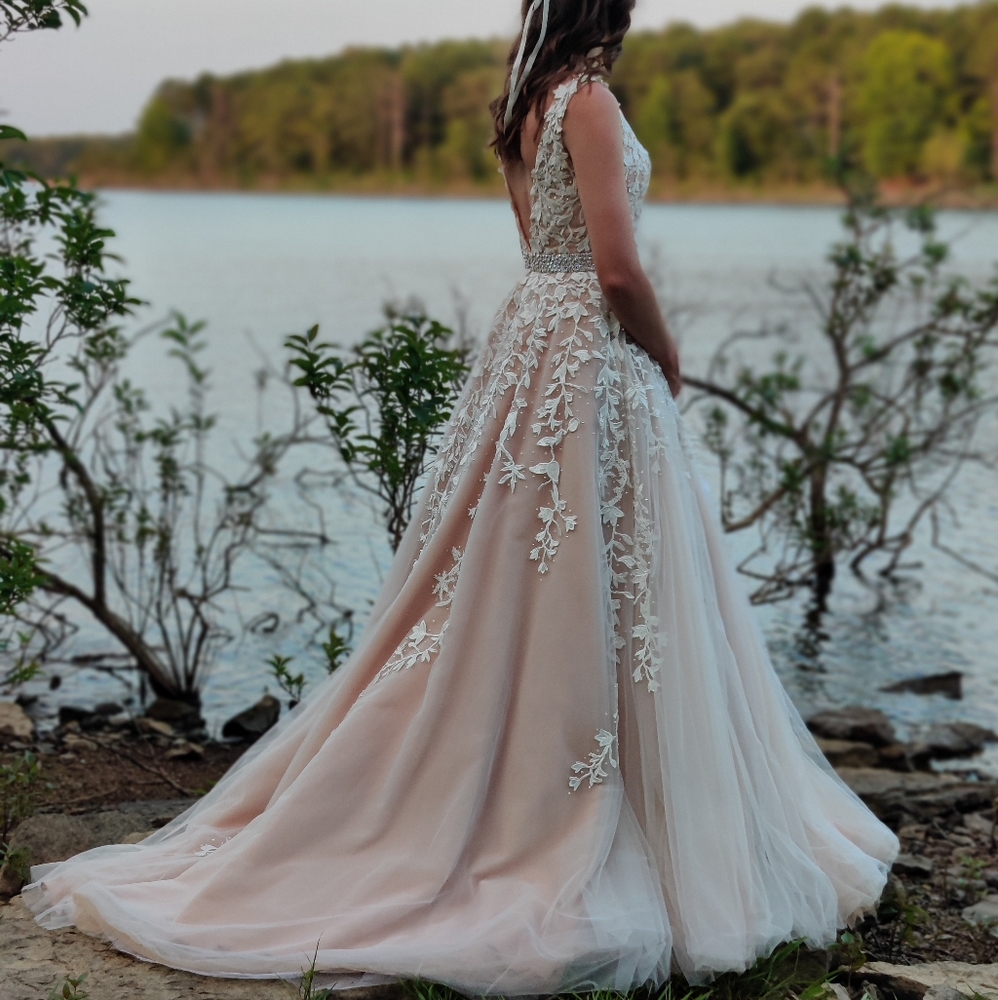 Sherri Hill cream and ivory dress with train